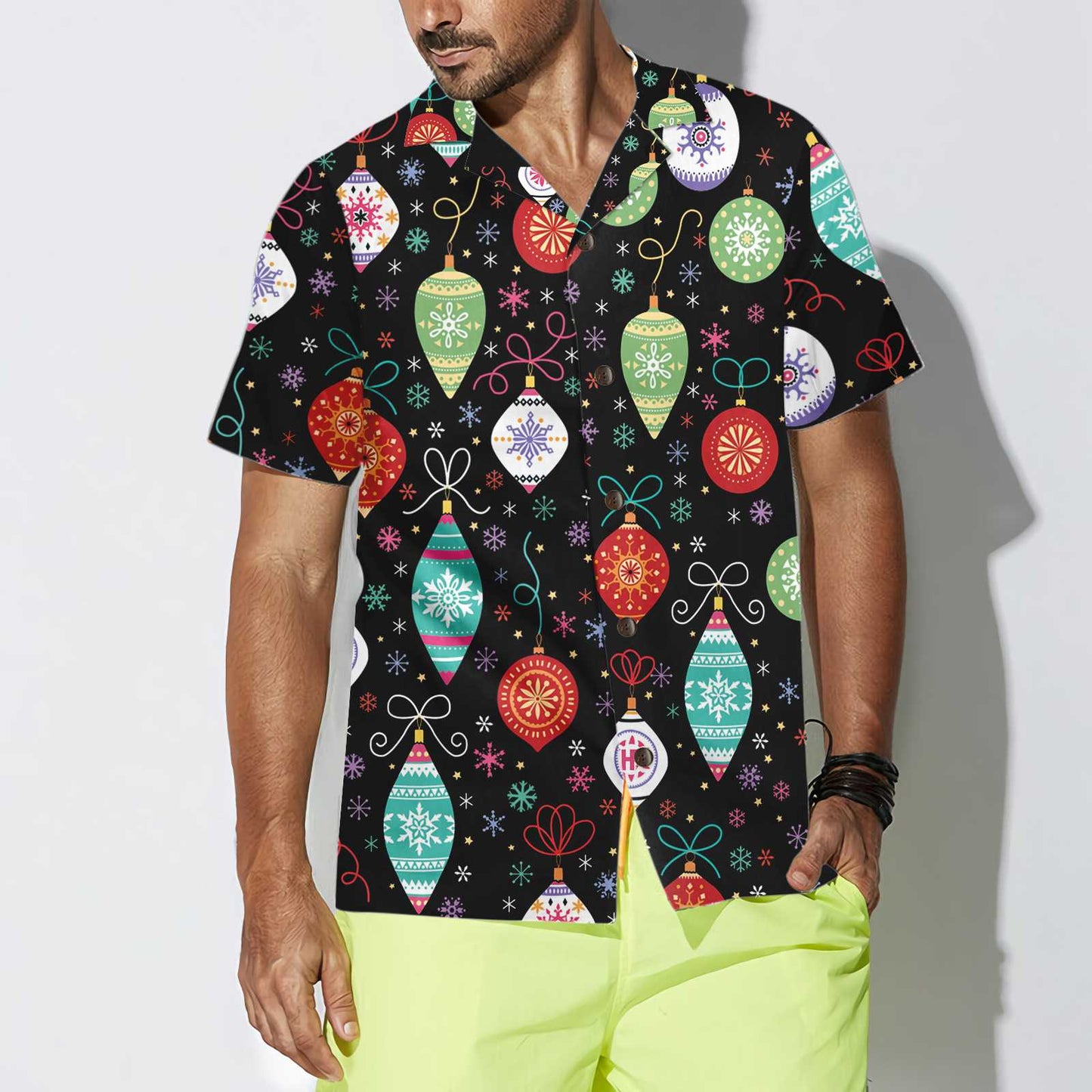 WW | Weihnachtsschmuck Muster Hawaiihemd, Lustiges Weihnachtsshirt für Männer
