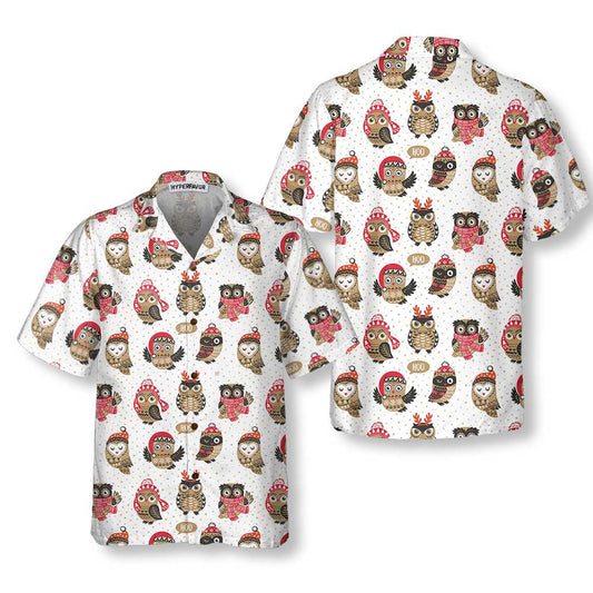WW | Weihnachts-Eule mit Strickmütze Hawaiian Shirt, Lustiges Weihnachtshemd, Beste Weihnachtsgeschenkidee