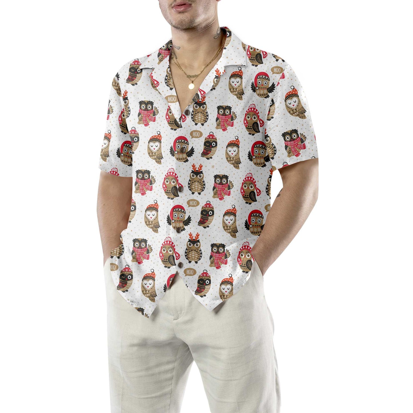 WW | Weihnachts-Eule mit Strickmütze Hawaiian Shirt, Lustiges Weihnachtshemd, Beste Weihnachtsgeschenkidee