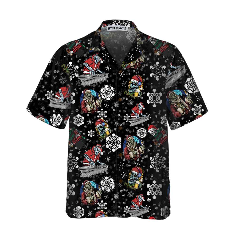 WW | Weihnachtsfeier Nacht mit Skeletten Hawaiian Shirt, Santa Skeleton Shirt, Bestes Geschenk für Weihnachten