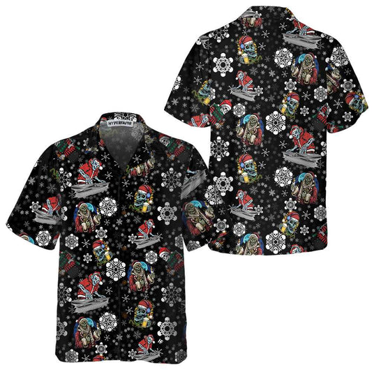 WW | Weihnachtsfeier Nacht mit Skeletten Hawaiian Shirt, Santa Skeleton Shirt, Bestes Geschenk für Weihnachten