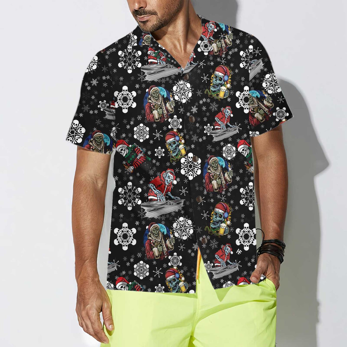 WW | Weihnachtsfeier Nacht mit Skeletten Hawaiian Shirt, Santa Skeleton Shirt, Bestes Geschenk für Weihnachten
