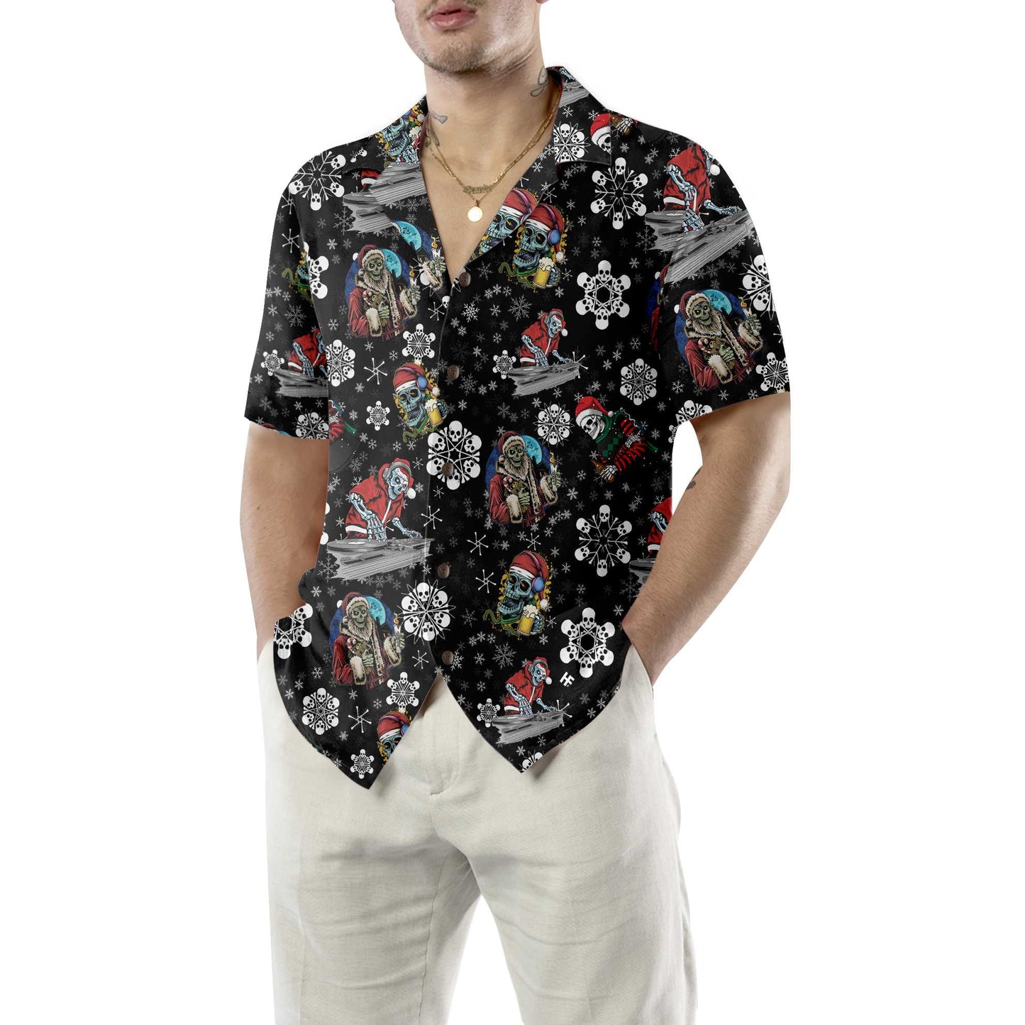 WW | Weihnachtsfeier Nacht mit Skeletten Hawaiian Shirt, Santa Skeleton Shirt, Bestes Geschenk für Weihnachten