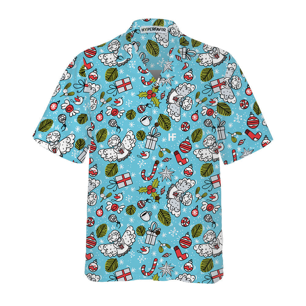 WW | Christmas Angel Pattern Christmas Hawaiian Shirt, Best Gift for Christmas Day