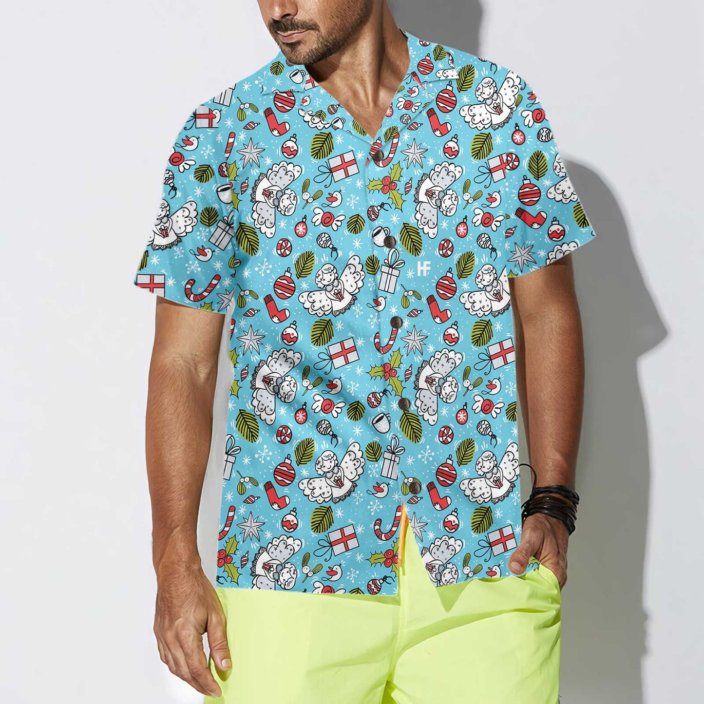 WW | Christmas Angel Pattern Christmas Hawaiian Shirt, Best Gift for Christmas Day