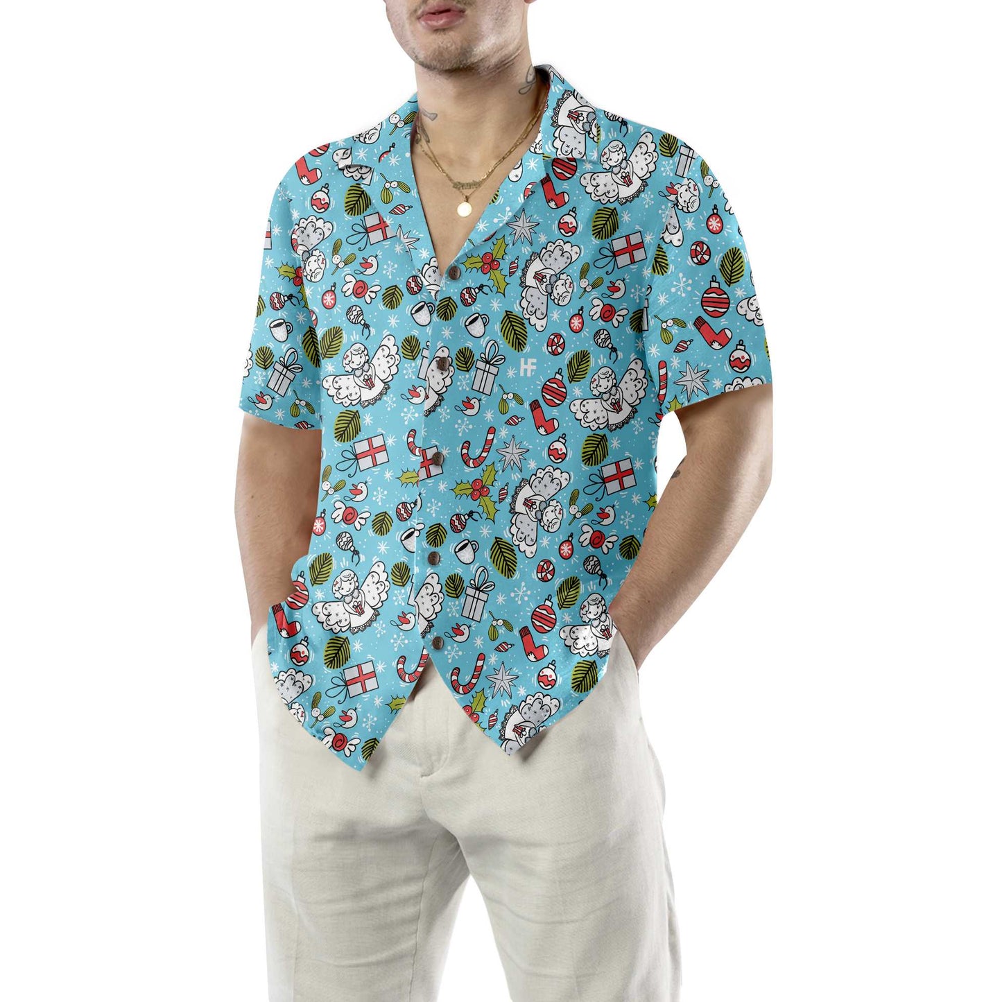 WW | Christmas Angel Pattern Christmas Hawaiian Shirt, Best Gift for Christmas Day