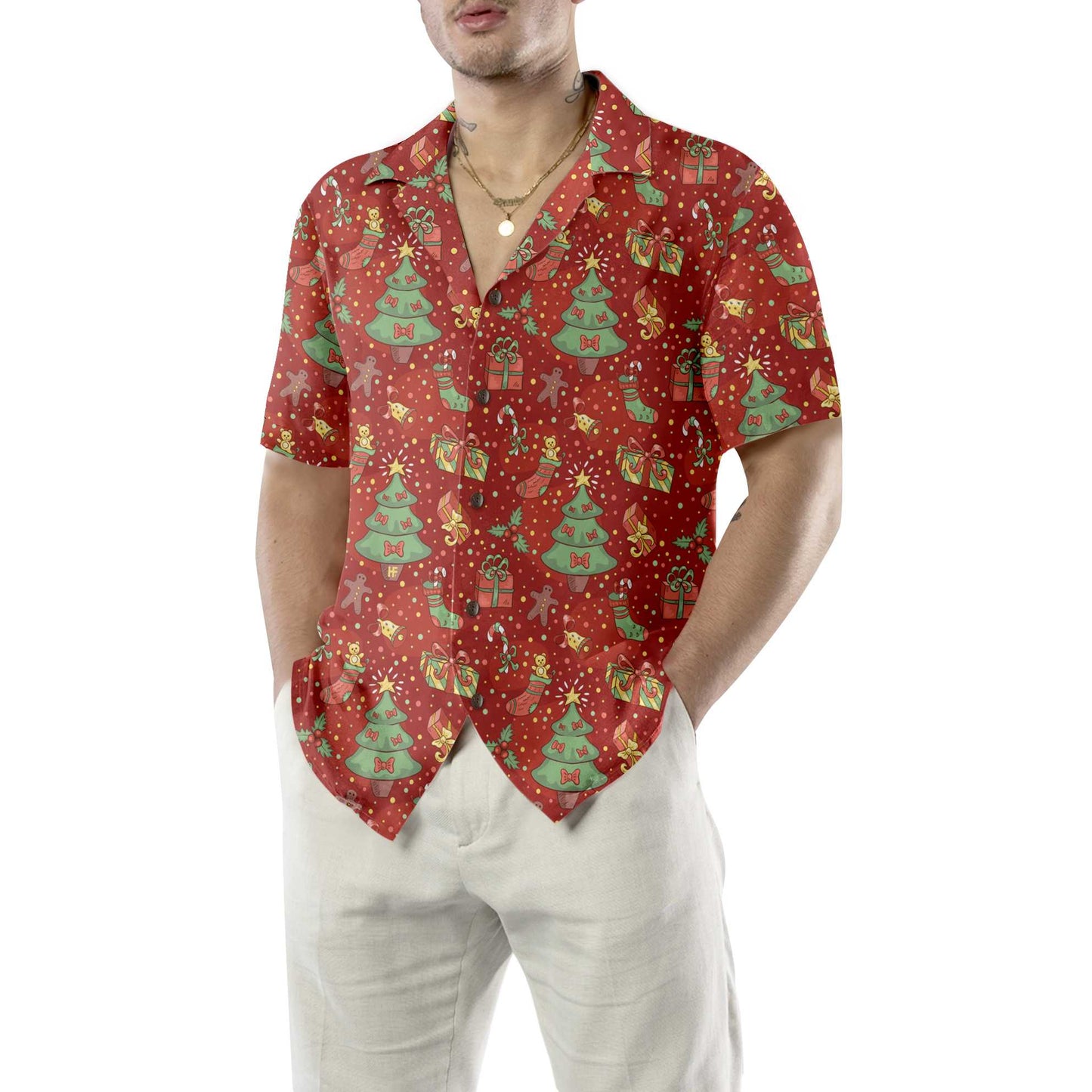 WW | Christmas Pattern with Confetti Hawaiian Shirt, Festive Christmas Hawaiian Shirt