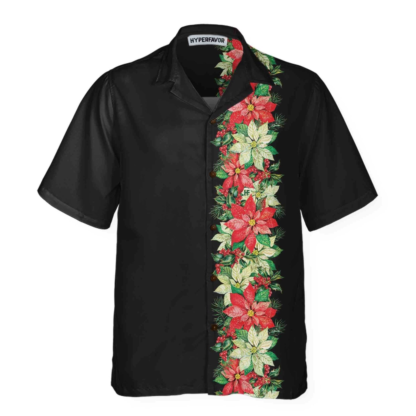 WW | Weihnachts-Glücksklee-Blumen und Stechpalmenbeeren Weihnachts-Hawaiian-Shirt, Floral Weihnachts-Hawaiian-Shirt