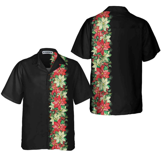WW | Christmas Lucky Clover Flowers and Holly Berries Christmas Hawaiian Shirt, Floral Christmas Hawaiian Shirt