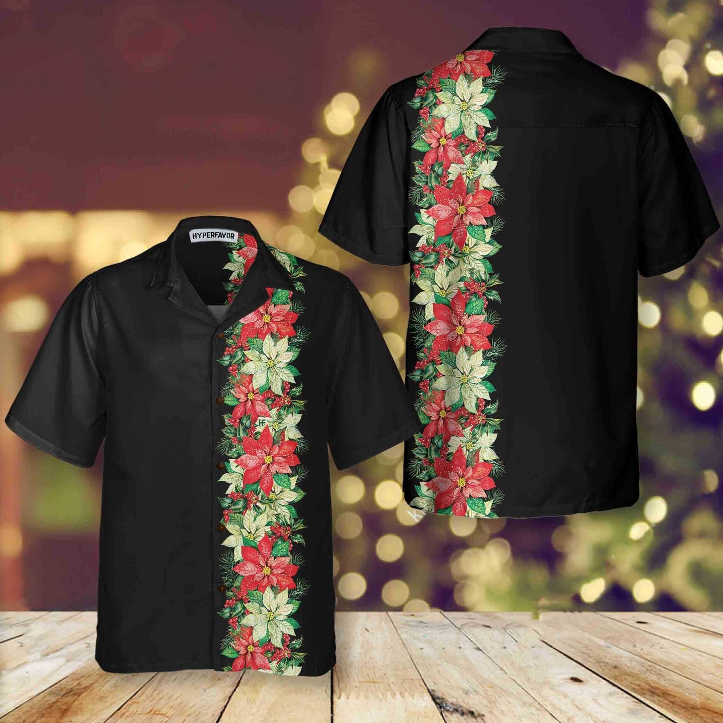 WW | Weihnachts-Glücksklee-Blumen und Stechpalmenbeeren Weihnachts-Hawaiian-Shirt, Floral Weihnachts-Hawaiian-Shirt