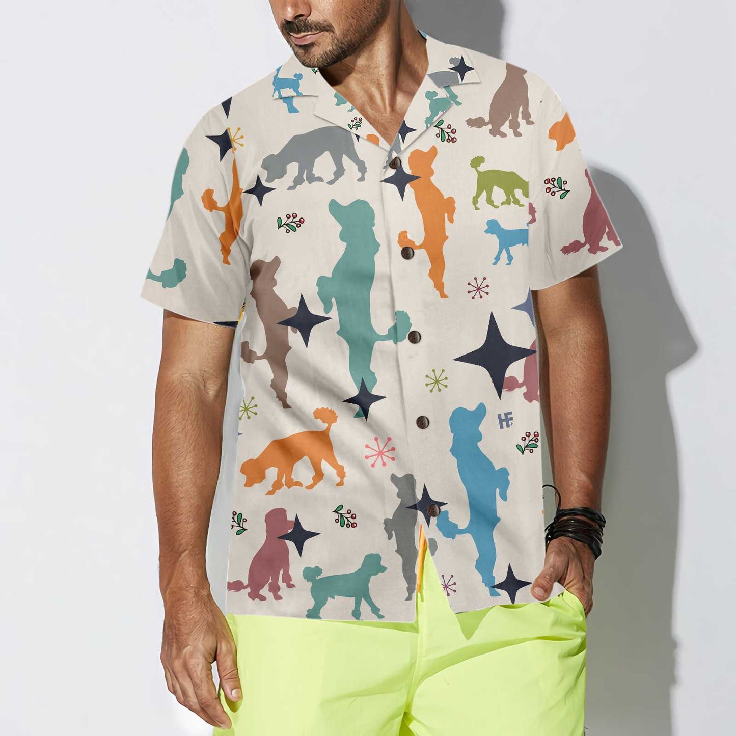 WW | Weihnachts-Pudel Nahtloses Muster Hawaiianisches Hemd, Pudel Hund Weihnachtshemd, Beste Weihnachtsgeschenk-Idee