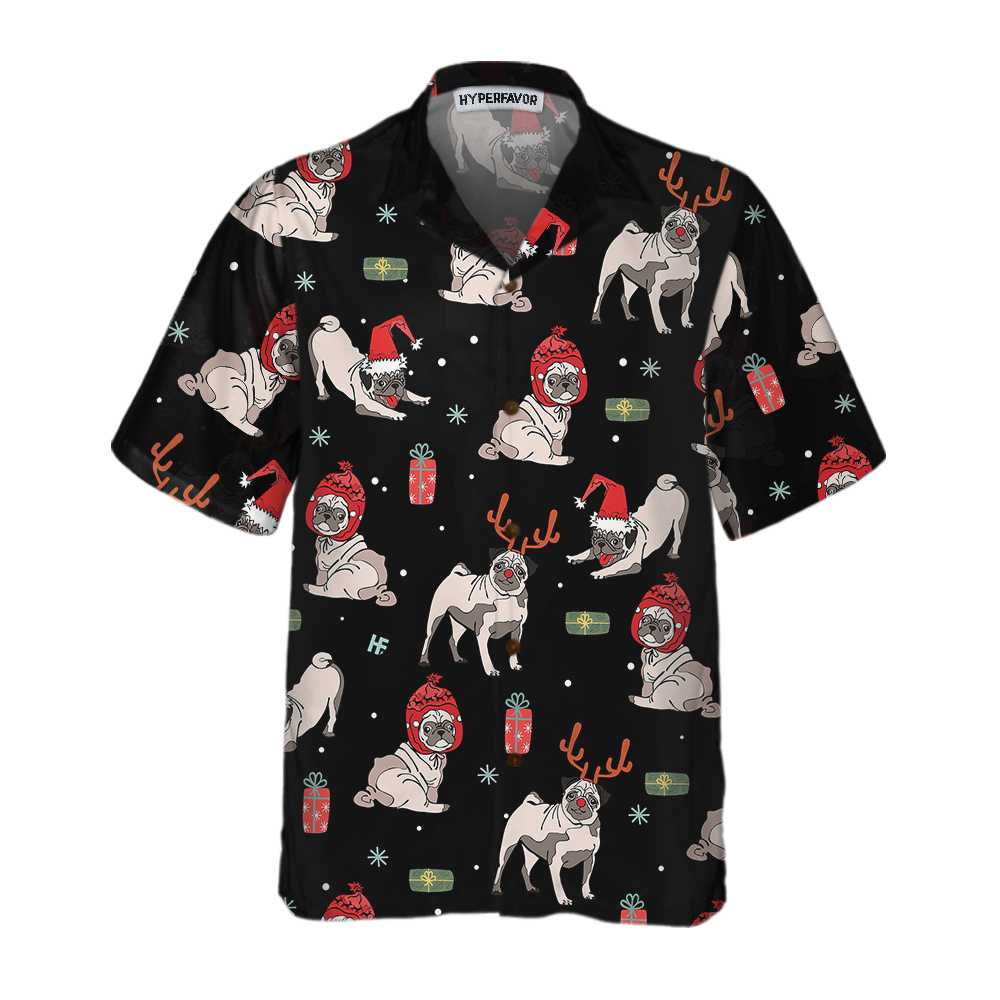 WW | Weihnachts Pug Hund Hawaiian Shirt, Weihnachts Pug Shirt für Männer & Frauen, Beste Weihnachtsgeschenkidee