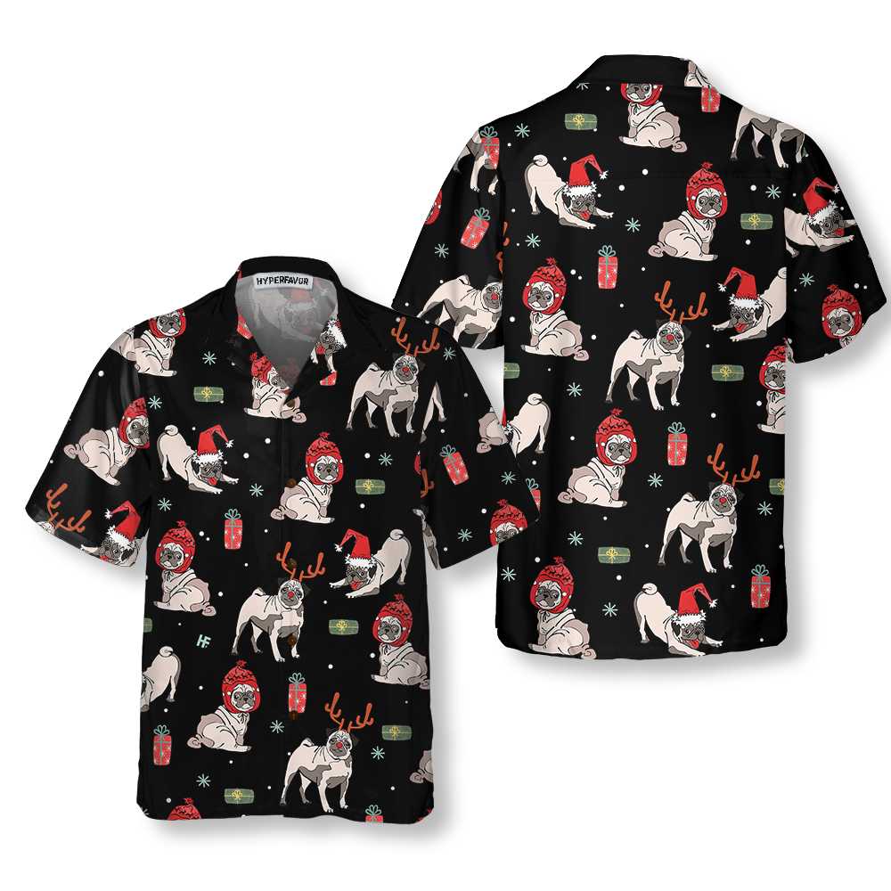 WW | Weihnachts Pug Hund Hawaiian Shirt, Weihnachts Pug Shirt für Männer & Frauen, Beste Weihnachtsgeschenkidee
