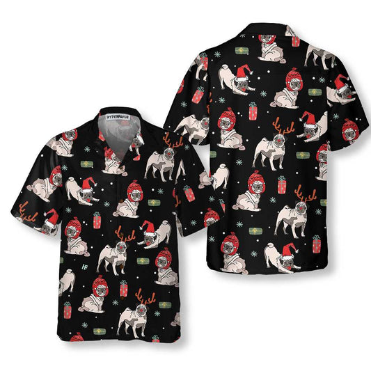 WW | Christmas Pug Dog Hawaiian Shirt, Christmas Pug Shirt for Men & Women, Best Christmas Gift Idea