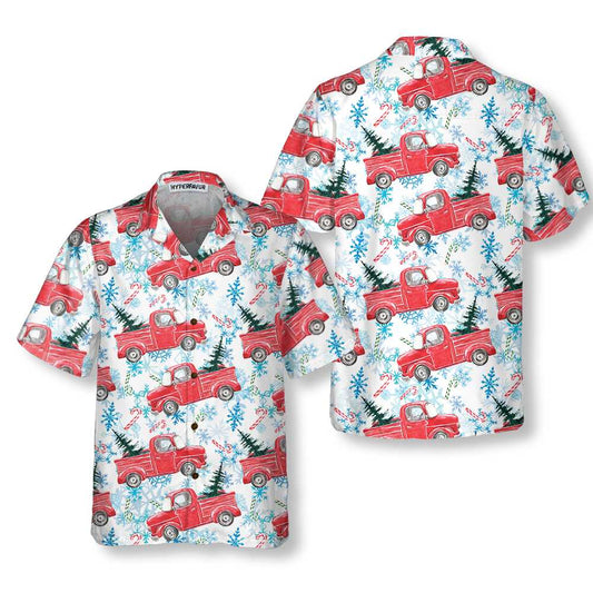 WW | Christmas Red Retro Truck with Candy Cane Hawaiian Shirt
