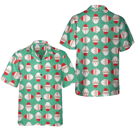 WW | Santa Claus Face Seamless Pattern Hawaiian Shirt, Funny Christmas Hawaiian Shirt