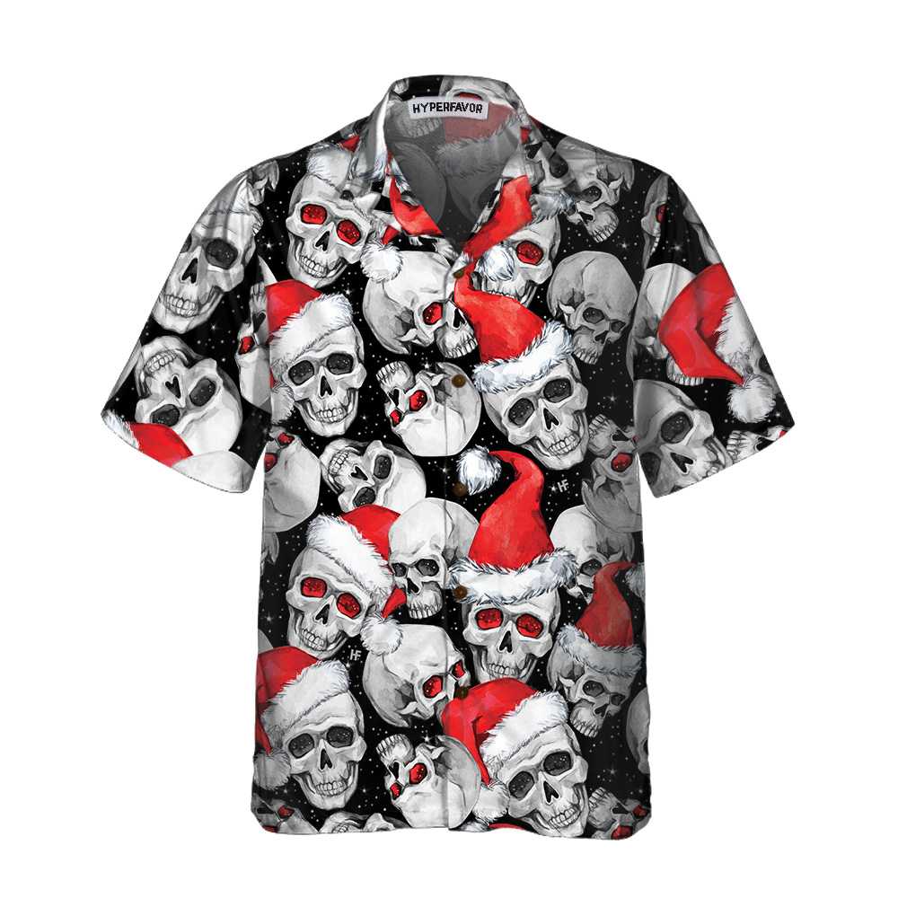 WW | Weihnachtsmann Schädel Hawaiian Shirt, Weihnachts Schädel Shirt, einzigartiges Weihnachtsgeschenk