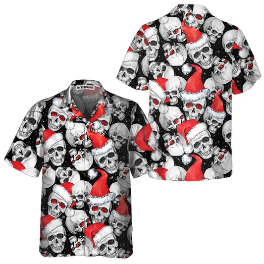 WW | Weihnachtsmann Schädel Hawaiian Shirt, Weihnachts Schädel Shirt, einzigartiges Weihnachtsgeschenk