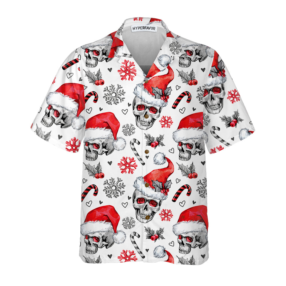 WW | Christmas Skull with Candy Canes White Version Christmas Hawaiian Shirt, Skull Christmas Hawaiian Shirt for Men