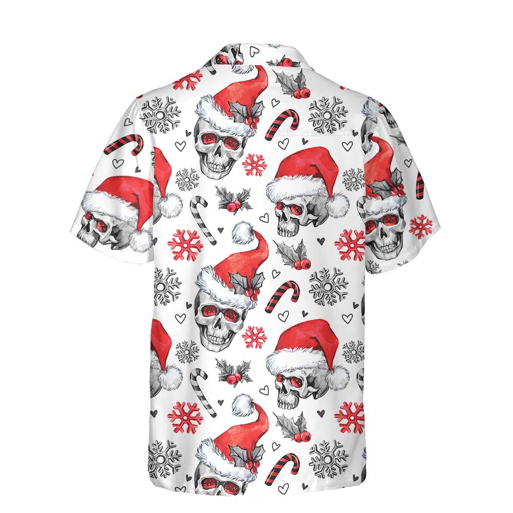WW | Christmas Skull with Candy Canes White Version Christmas Hawaiian Shirt, Skull Christmas Hawaiian Shirt for Men
