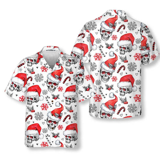 WW | Weihnachts-Schädel mit Zuckerstangen Weiße Version Weihnachts-Hawaiian-Shirt, Schädel Weihnachts-Hawaiian-Shirt für Herren
