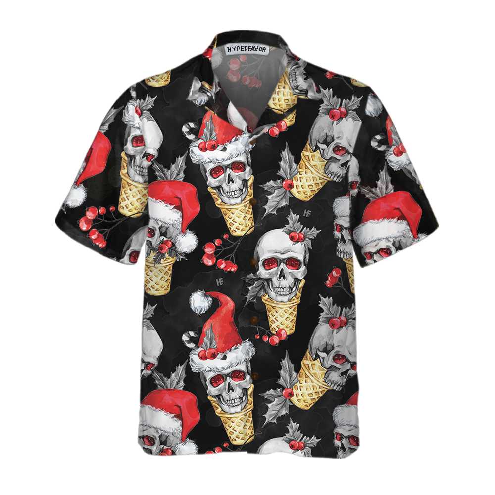 WW | Weihnachts-Schädel mit Waffeltüte Hawaiian Shirt, Lustiges Schädel Weihnachts-Shirt, Bestes Geschenk für Weihnachten