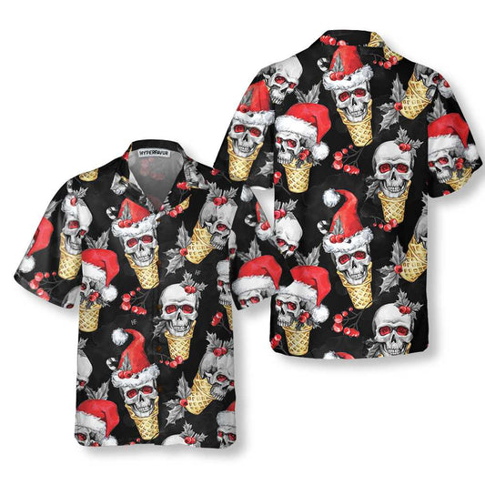 WW | Weihnachts-Schädel mit Waffeltüte Hawaiian Shirt, Lustiges Schädel Weihnachts-Shirt, Bestes Geschenk für Weihnachten