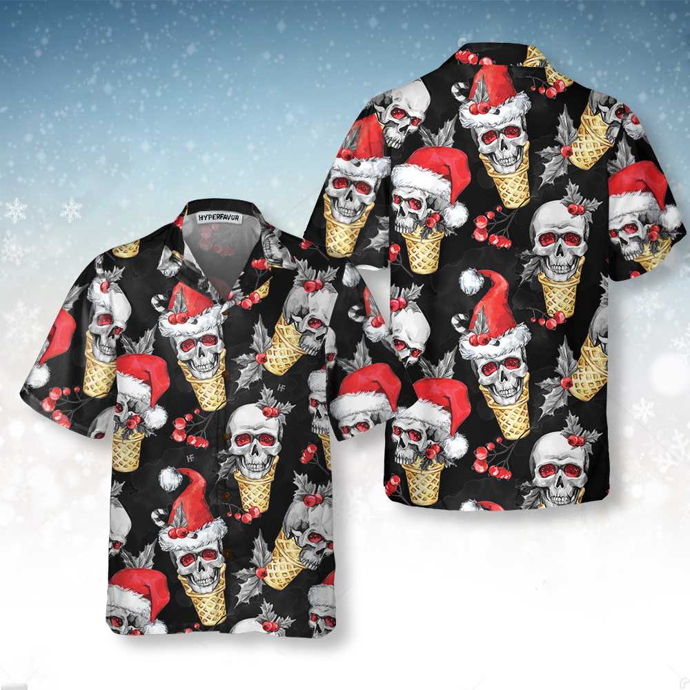 WW | Weihnachts-Schädel mit Waffeltüte Hawaiian Shirt, Lustiges Schädel Weihnachts-Shirt, Bestes Geschenk für Weihnachten