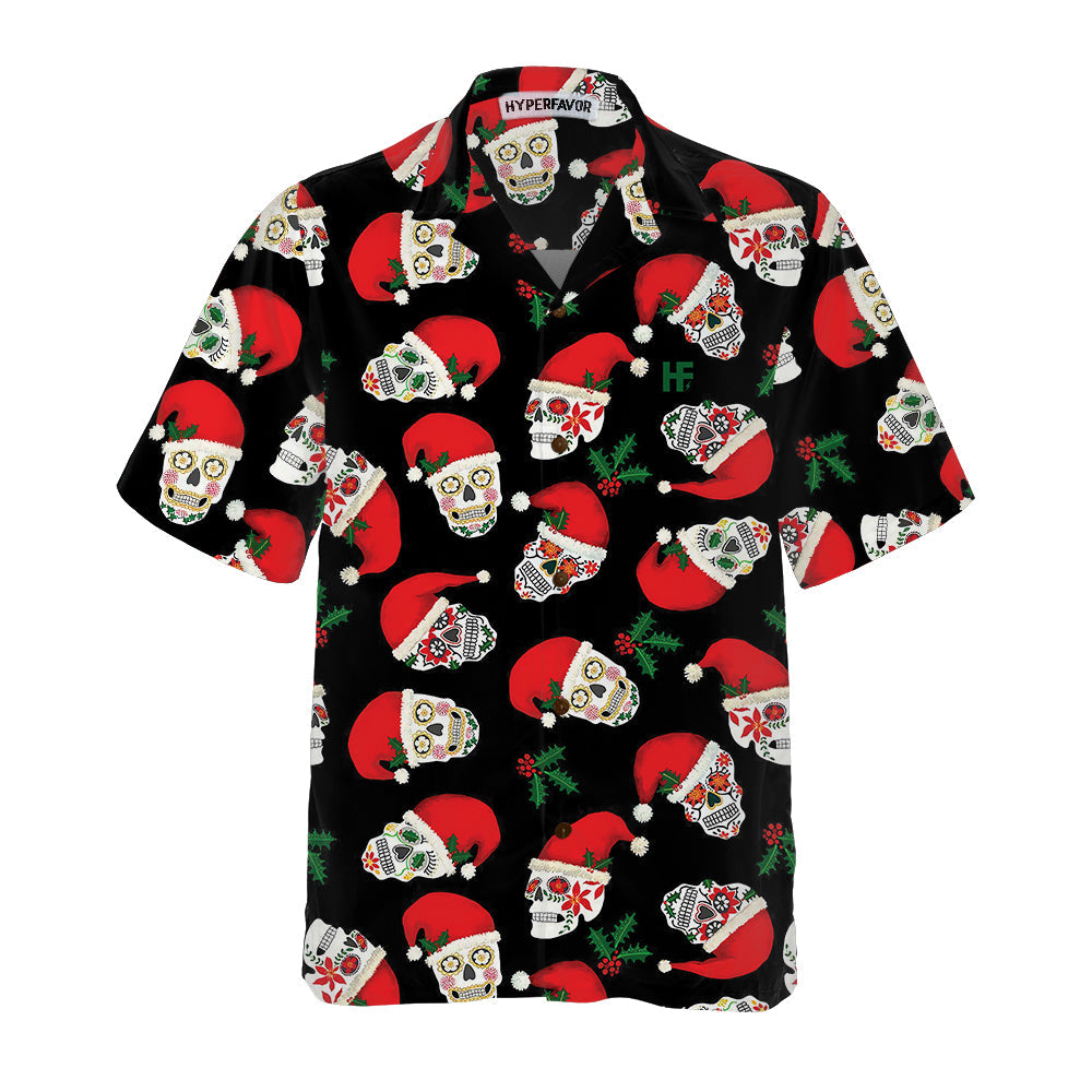 WW | Weihnachts-Zucker-Schädel nahtloses Muster Hawaii-Hemd, lustiges Santa Claus Hemd, bestes Geschenk zu Weihnachten