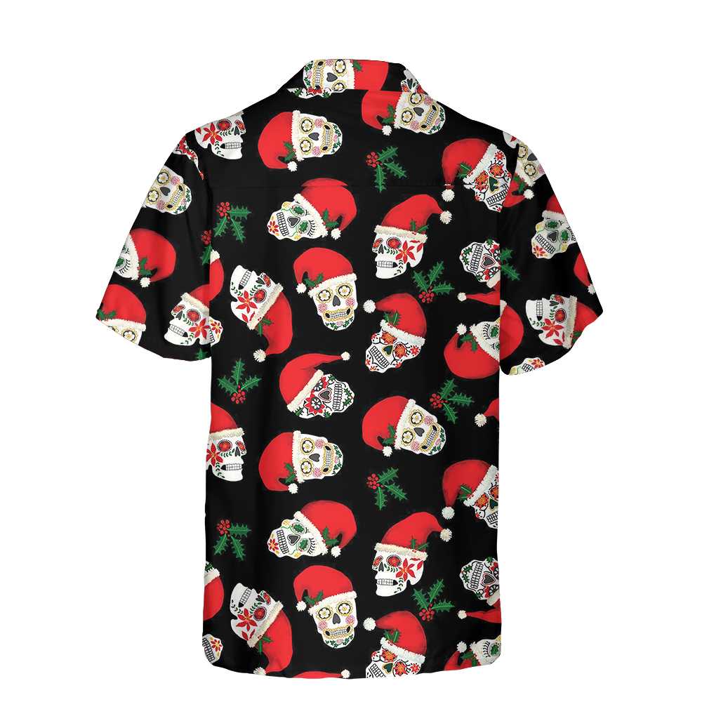 WW | Weihnachts-Zucker-Schädel nahtloses Muster Hawaii-Hemd, lustiges Santa Claus Hemd, bestes Geschenk zu Weihnachten
