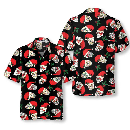 WW | Christmas Sugar Skull Seamless Pattern Hawaiian Shirt, Funny Santa Claus Shirt, Best Gift for Christmas