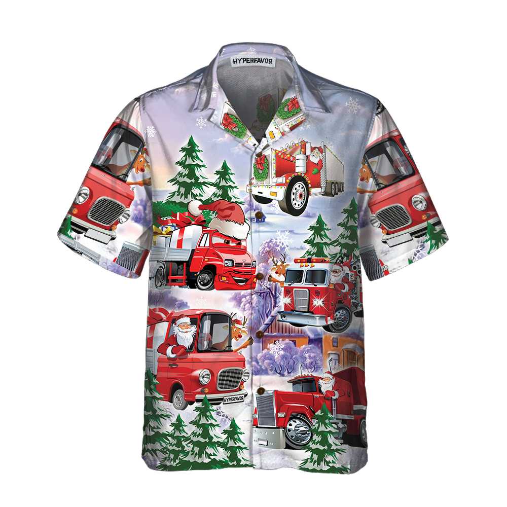 WW | Christmas Truck Hawaiian Shirt, Red Truck Christmas Shirt, Best Christmas Gift