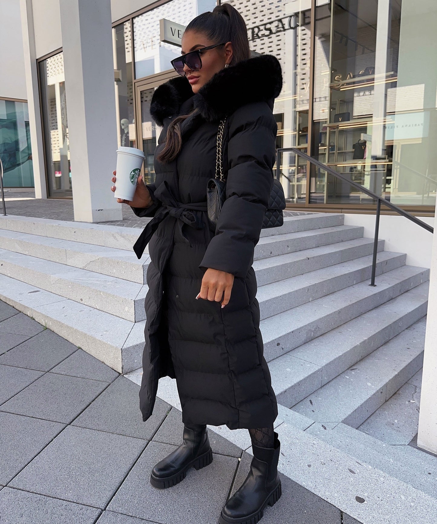 WW | Women's Long Quilted Winter Parka with Hood and Belt