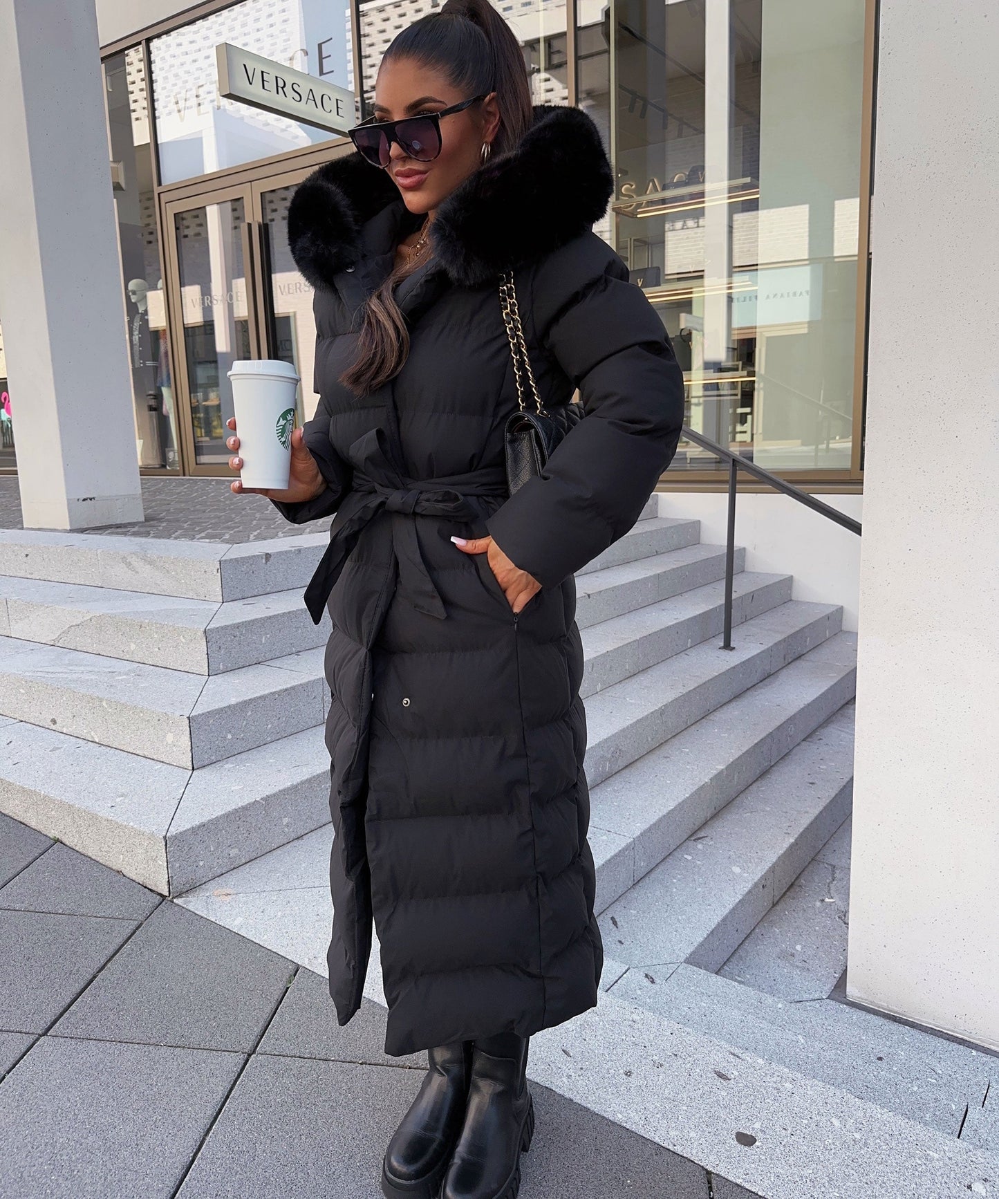 WW | Women's Long Quilted Winter Parka with Hood and Belt