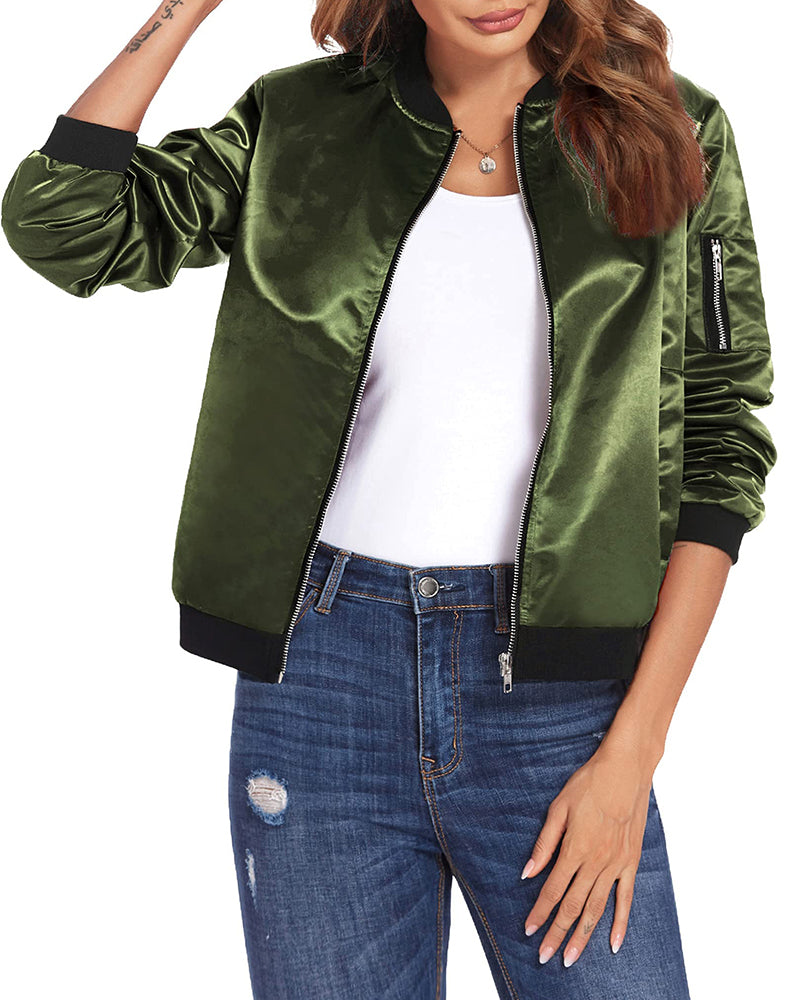 WW | Zip-Up Bomber Jacket with Ribbed Hem