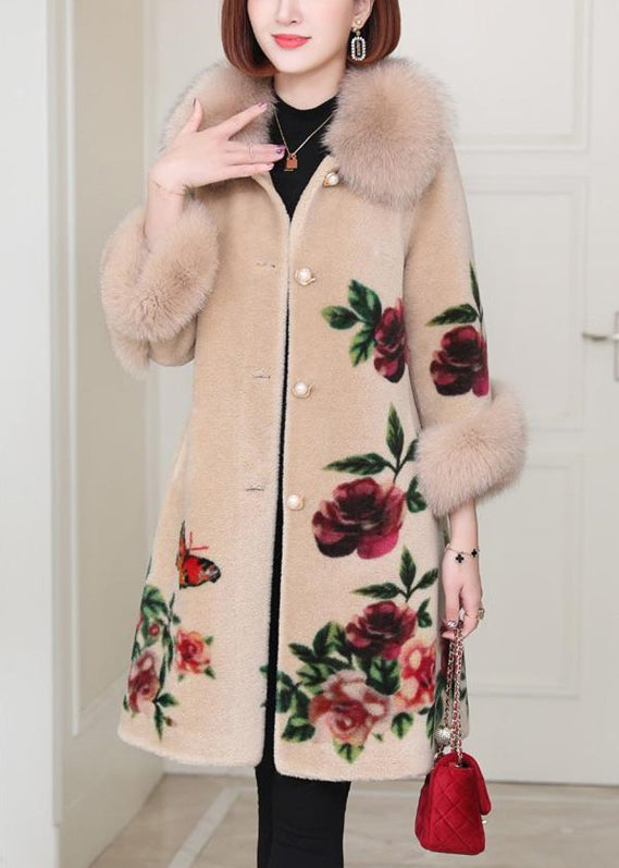 WW | Beige Peter Pan Kragen Taschen Druck Wollmäntel Winter