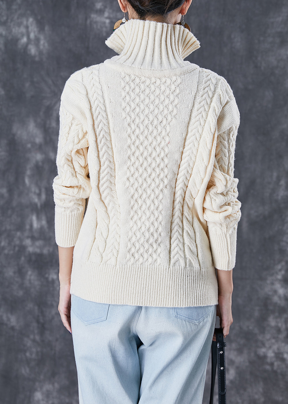WW | Beige Zipper Thick Cable Knit Cardigan