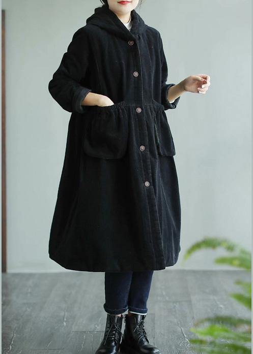 WW | Black Fine Maxi Coat with Hood Pockets Women's Coats