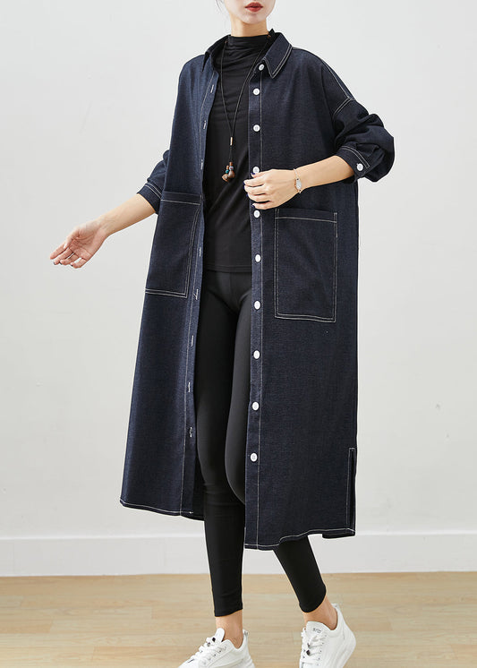 WW | Schwarze Übergröße Taschen Seitlich Offene Denim Trenchcoats