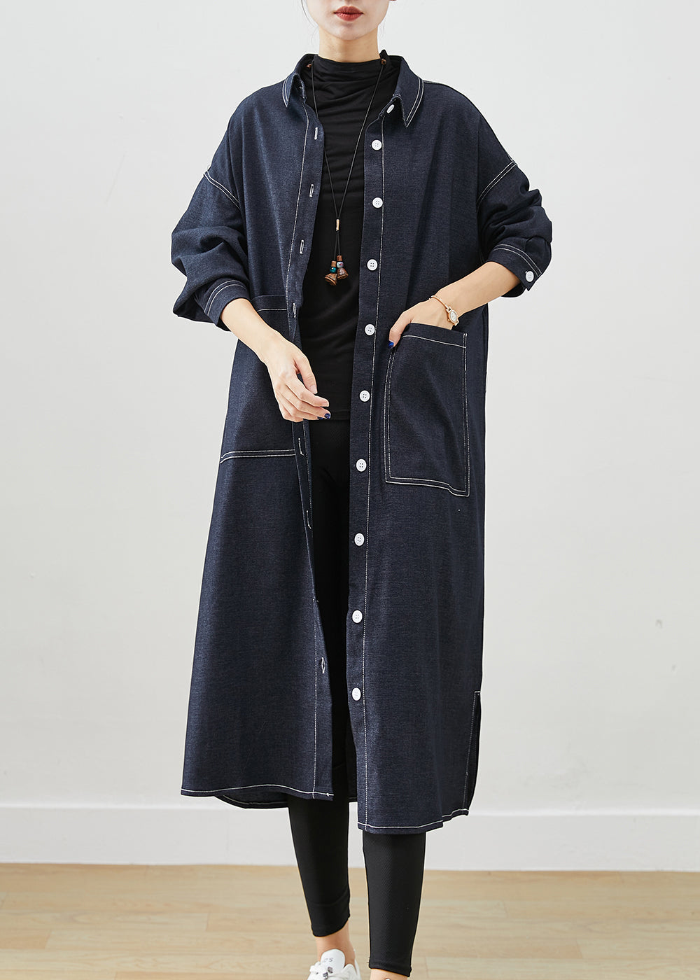 WW | Black Oversized Side-Open Denim Trench Coats
