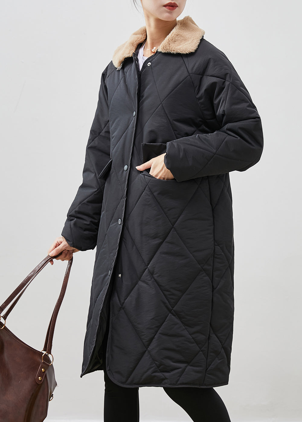 WW | Black Peter Pan Collar Pockets Duck Feathers Puffer Jackets Winter