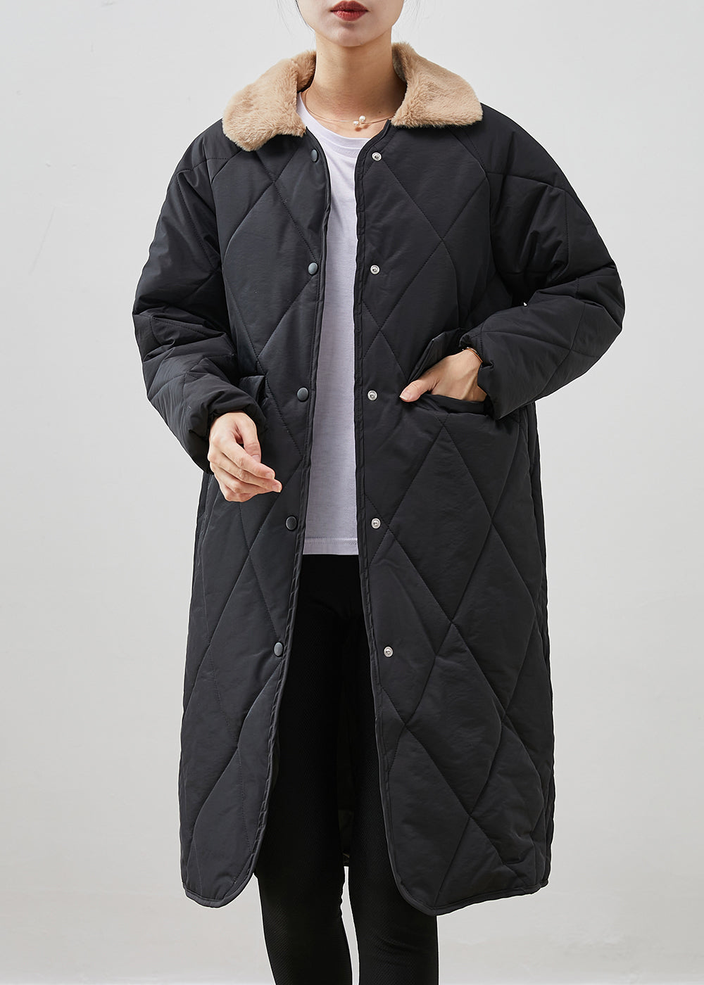 WW | Black Peter Pan Collar Pockets Duck Feathers Puffer Jackets Winter