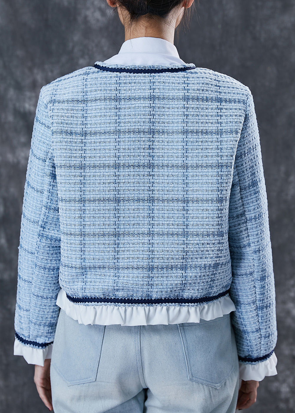 WW | Blaue Rüschenshirt-Patchwork-Baumwollmäntel