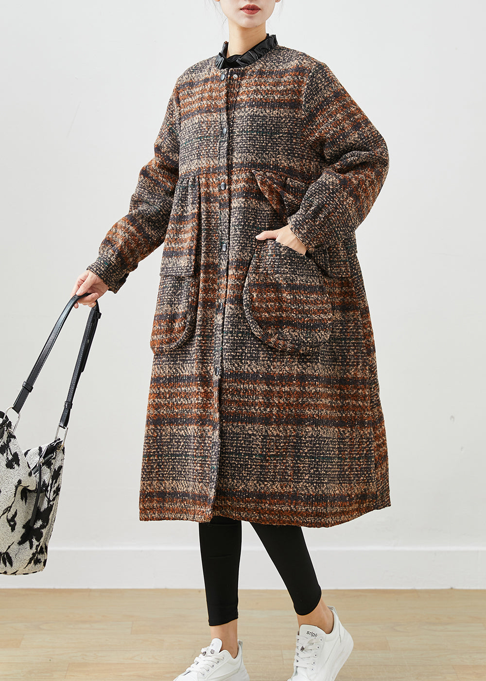 WW | Brown Crew Neck Oversized Thick Wool Coats