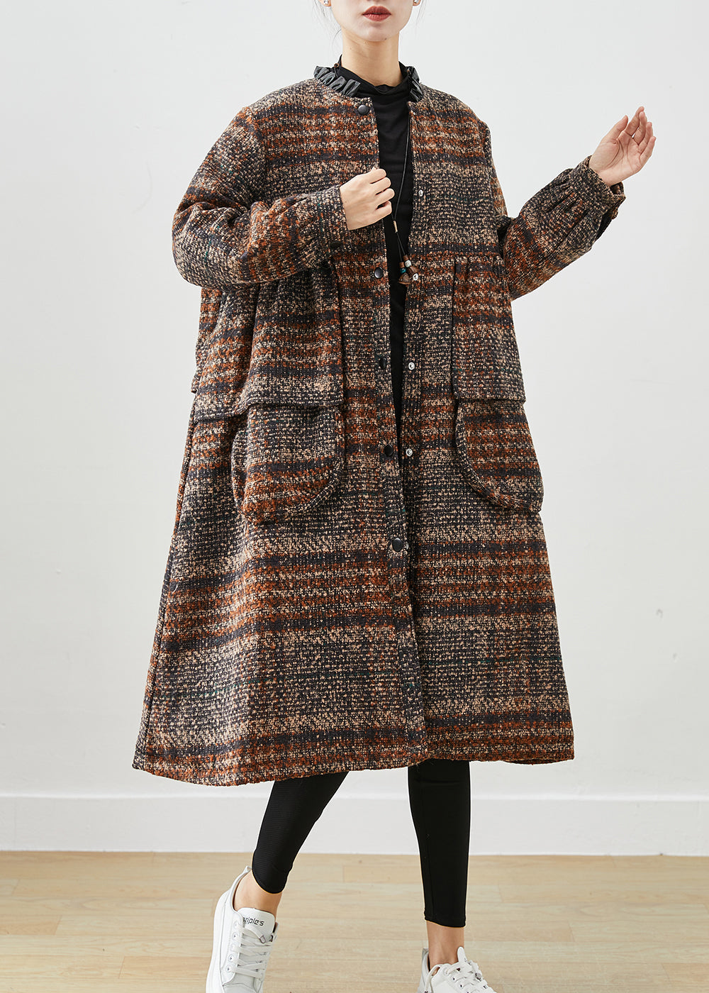 WW | Brown Crew Neck Oversized Thick Wool Coats
