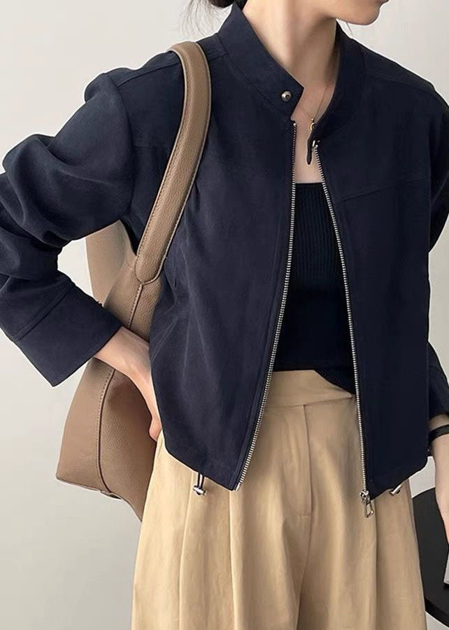 WW | Brown Scoop Neck Zipper Button Coats