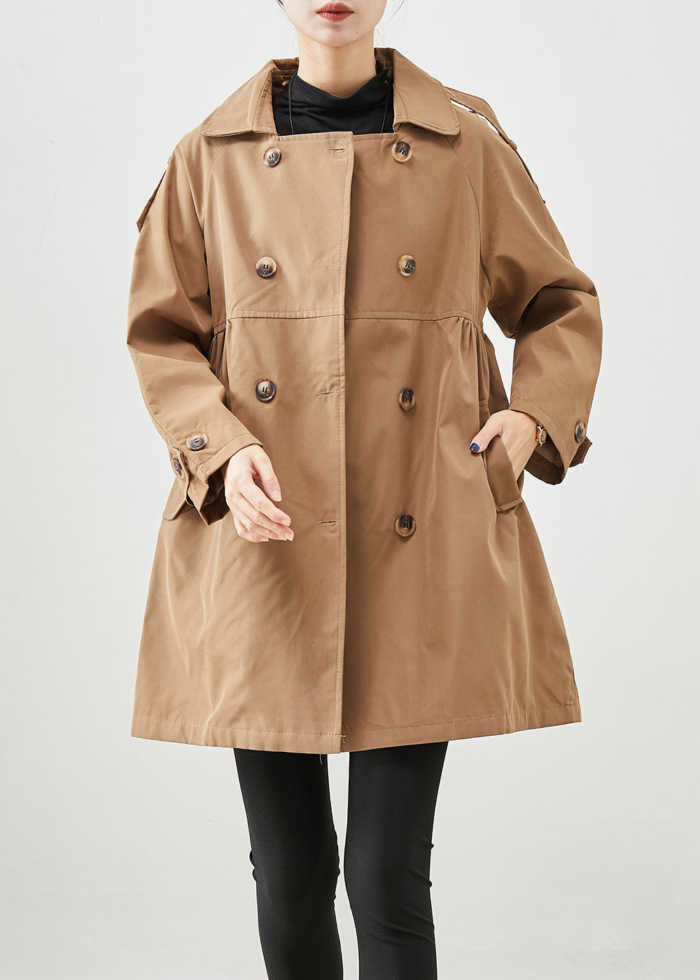 WW | Khaki Double-Breasted Crinkled Cotton Coats