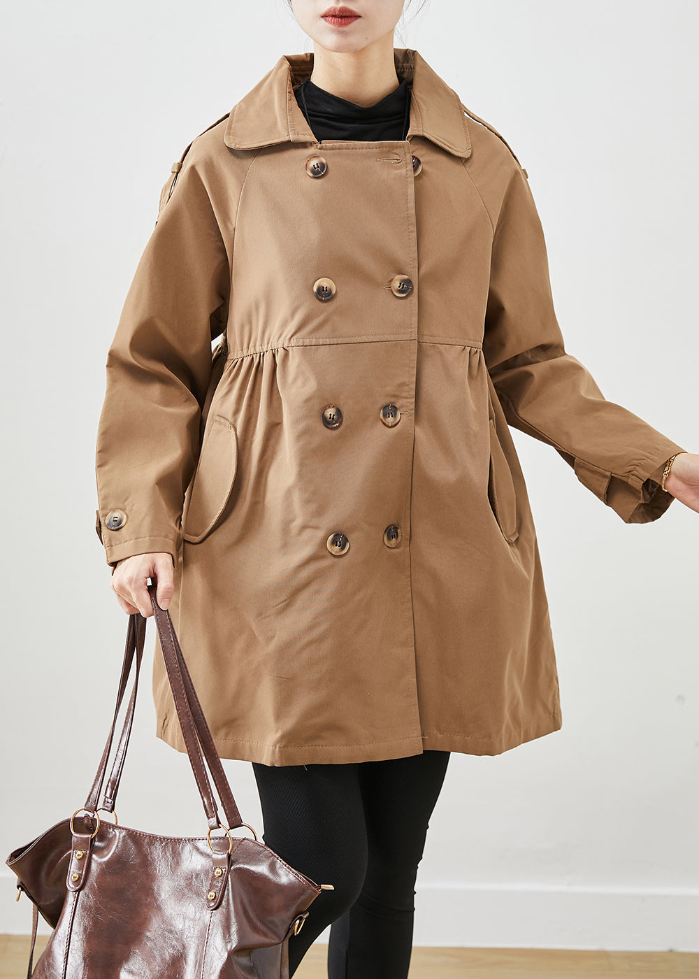 WW | Khaki Double-Breasted Crinkled Cotton Coats