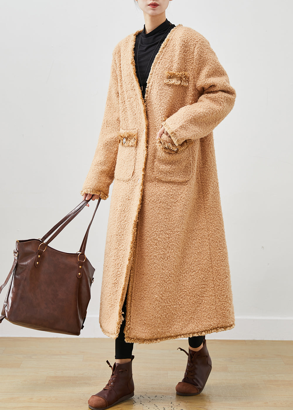 WW | Khaki Oversized Pocket Faux Fur Teddy Coats