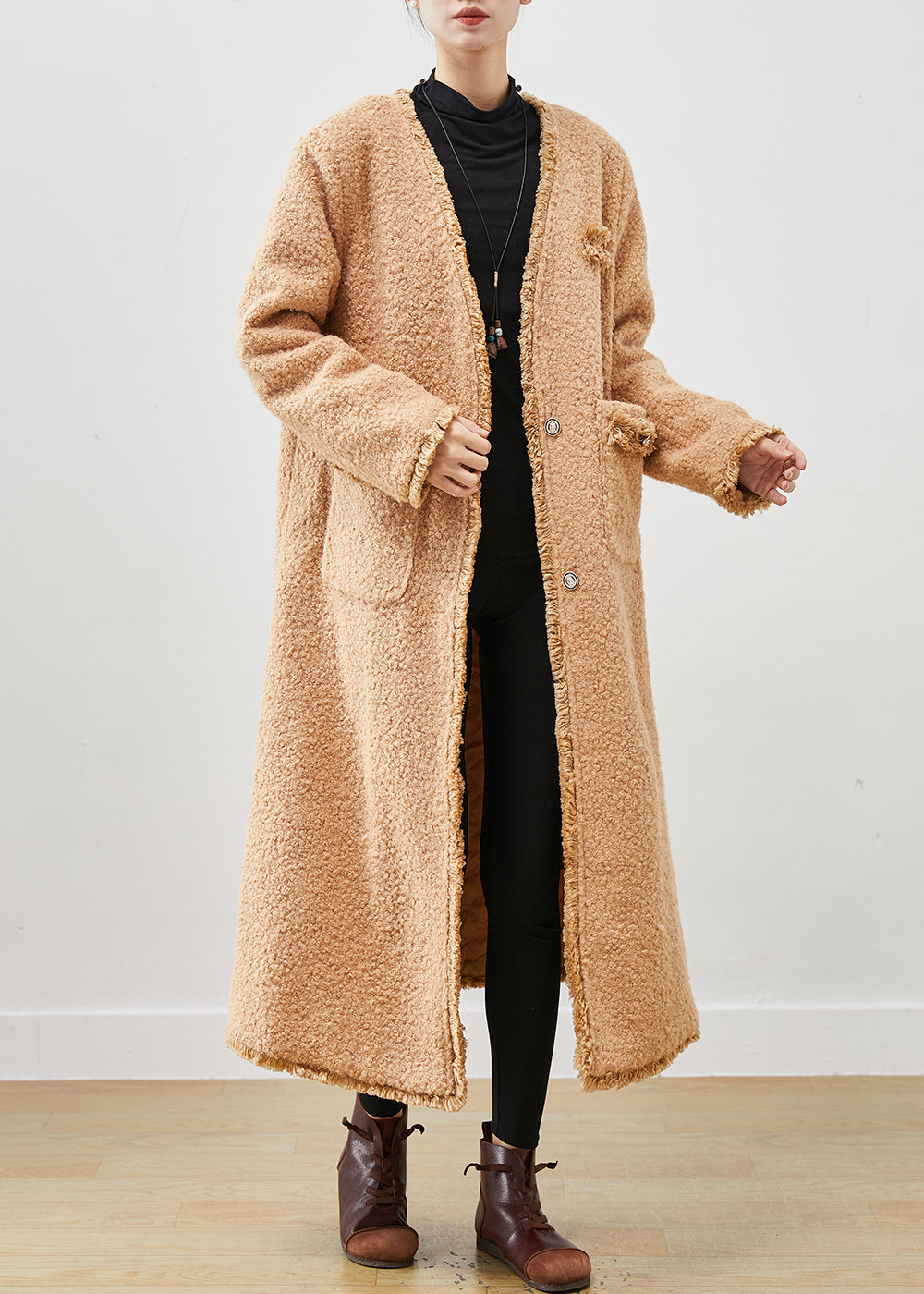 WW | Khaki Oversized Pocket Faux Fur Teddy Coats